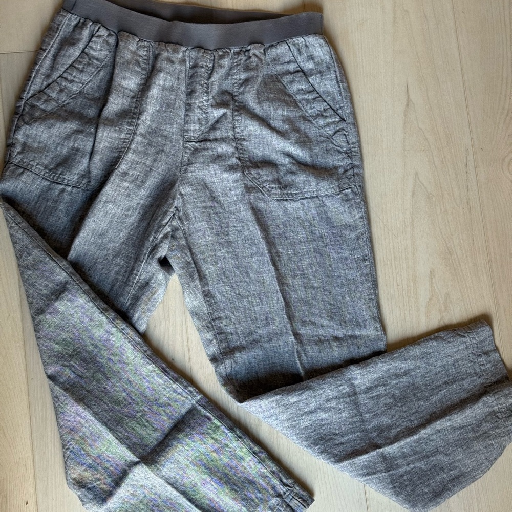 Women’s Grey Linen Coldwater Creek Pants Wide Elastic Waist Size 12